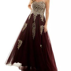 SAY YES TO THE PROM Juniors' Strapless Embellished Ballgown